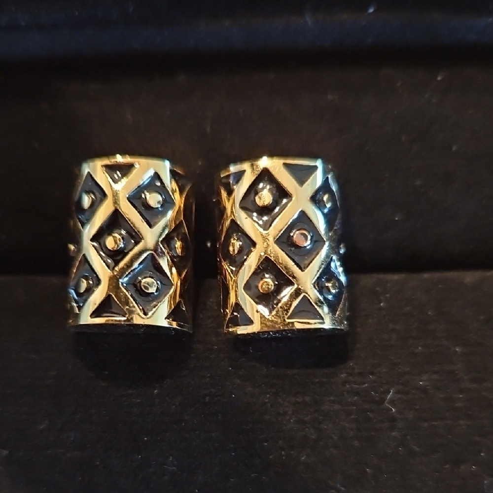 Classic Cufflinks Gold and Black Geometric - Picture 1 of 5